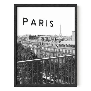Black and White Paris Wall - Eiffel Tower Poster, Paris City of Love Decor, Modern City Print (Black Frame, 12x16)