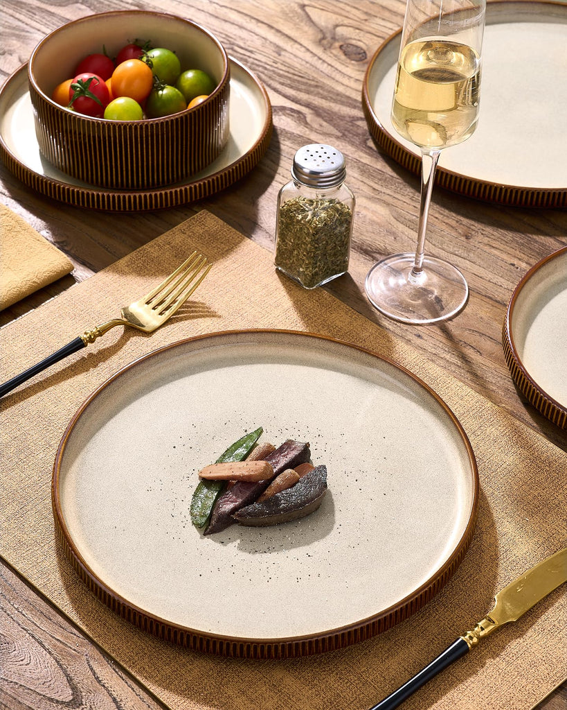 Dinnerware Set for 4, Reactive Glaze Plates and Bowls Sets