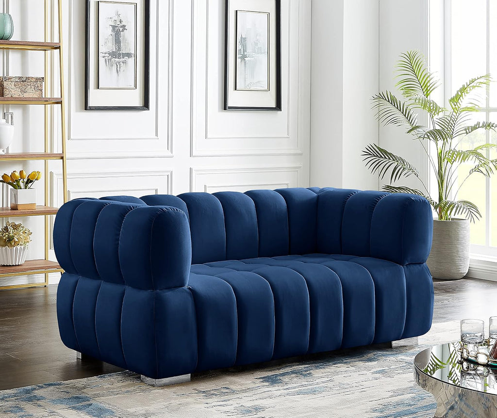 670Navy-L Gwen Collection Modern | Contemporary Velvet Upholstered Loveseat with Deep Biscuit Tufting