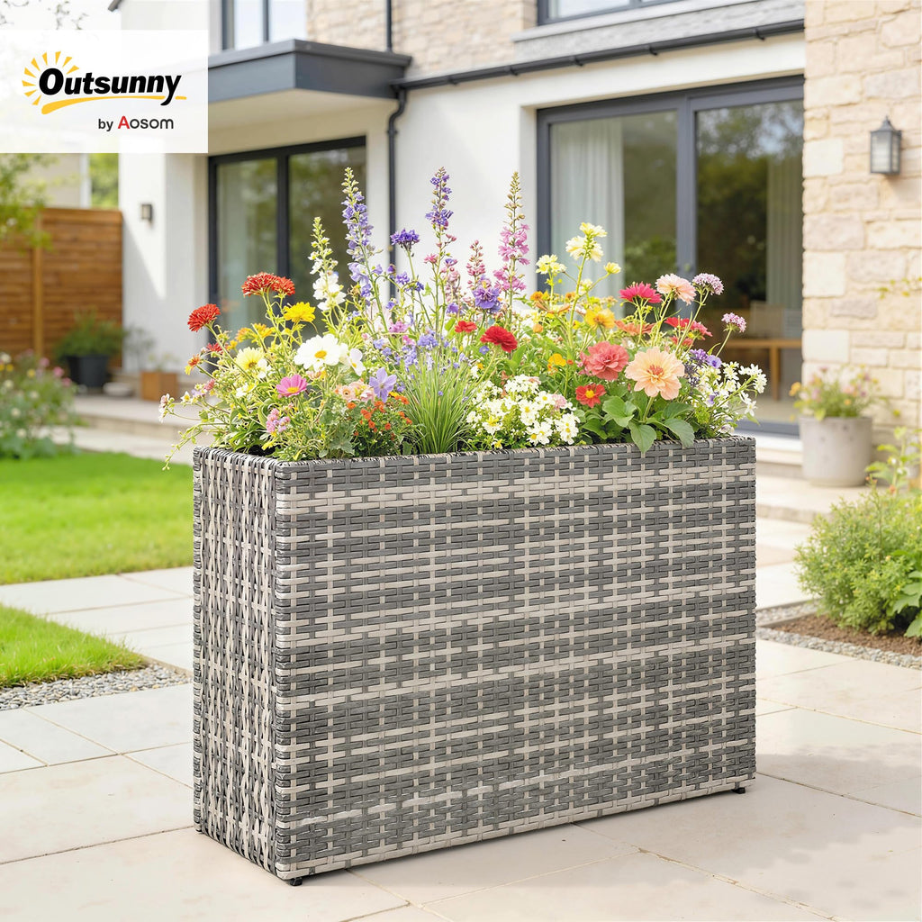 Tall Rectangular Planter with Removable Liner PE Wicker Gray