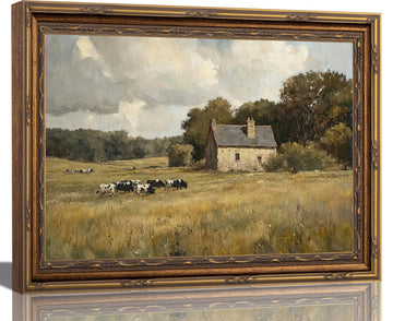 Vintage Cow Farm Landscape Framed Wall Art 12x16 In
