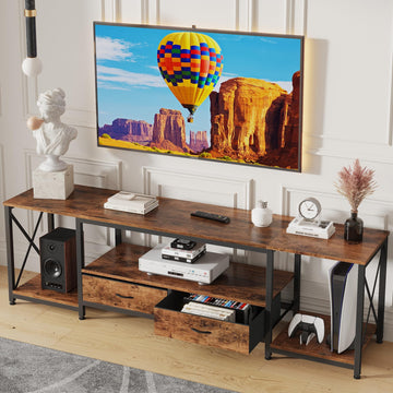 TV Stand with Fabric Drawers for 65 70 75 Inches TV - Entertainment Center and Industrial TV Console Table with Open