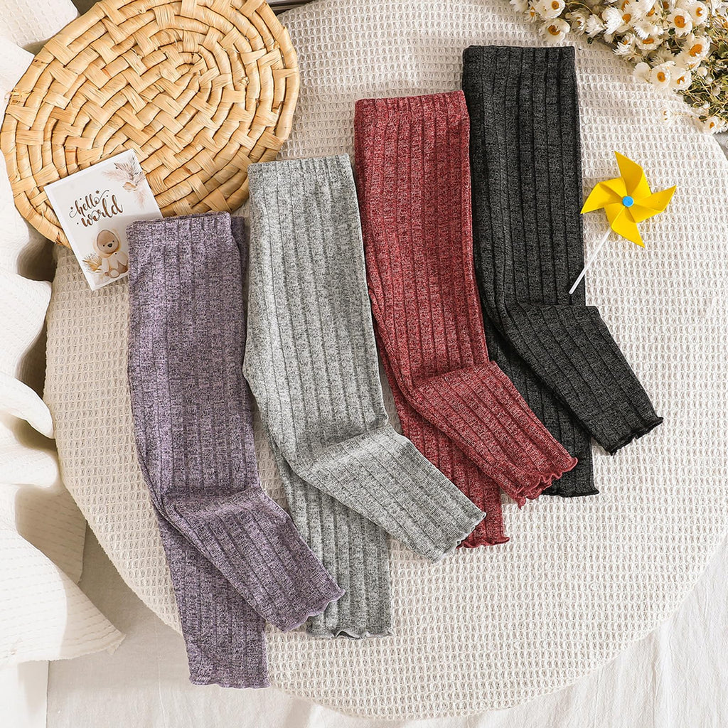 Girls Pants 4 Pack Ribbed Leggings Fashionable Solid Color Stretch Comfortable Toddler Bottoms