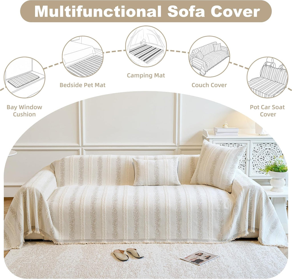 Couch Cover for Dogs Washable Sofa Cover, Sectional Couch Covers, Sofa Covers for 2 Cushion Couch, Non Slip Stripe