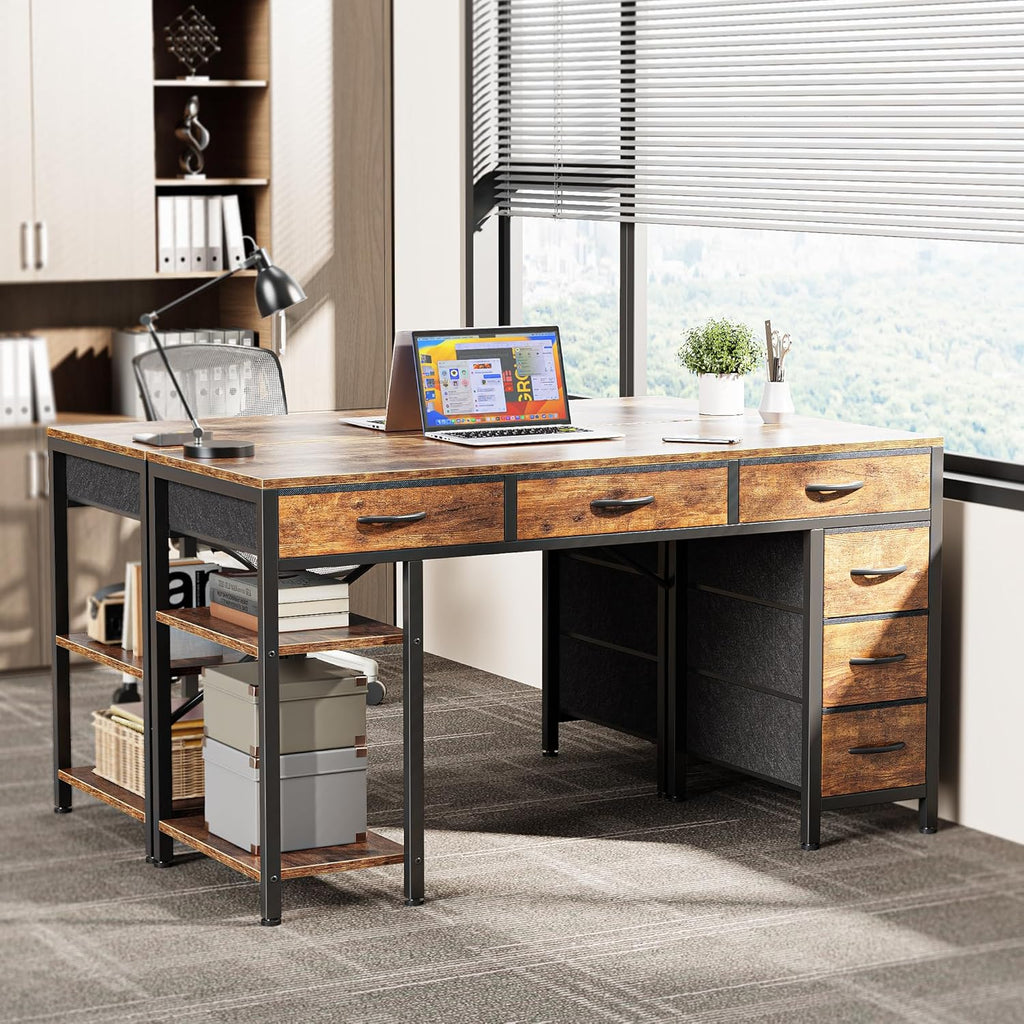 Computer Desk with 6 Drawers, Office Desk with Shelves, Reversible Gaming Desk, Corner Desk with Storage, Work, Study