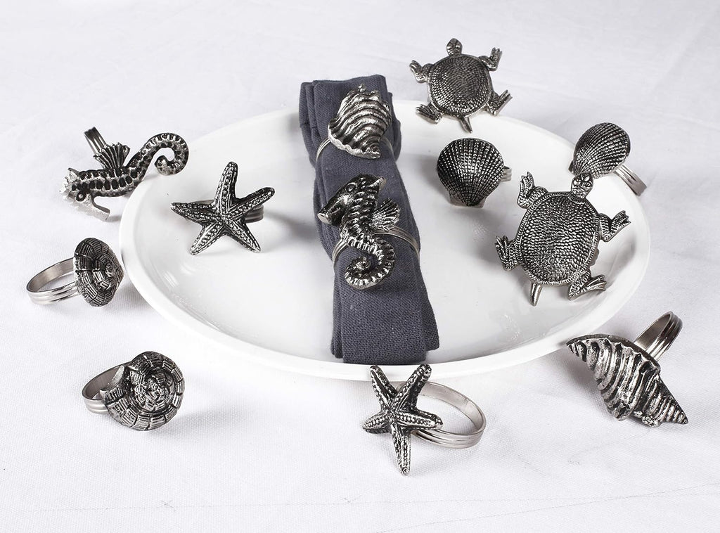 Sea Shell Napkin Rings, 12-Pack, Silver - Set of 12
