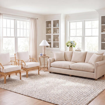 8x10 Area Rug - Natural Fiber Collection - Large - Natural & Light Blue, Handmade Jute & Wool, Ideal, Dining Space
