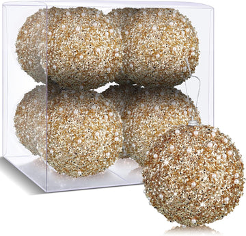 8 Pcs Christmas Ball Ornaments Glitter Sequin, Champagne, 3.15 Inch