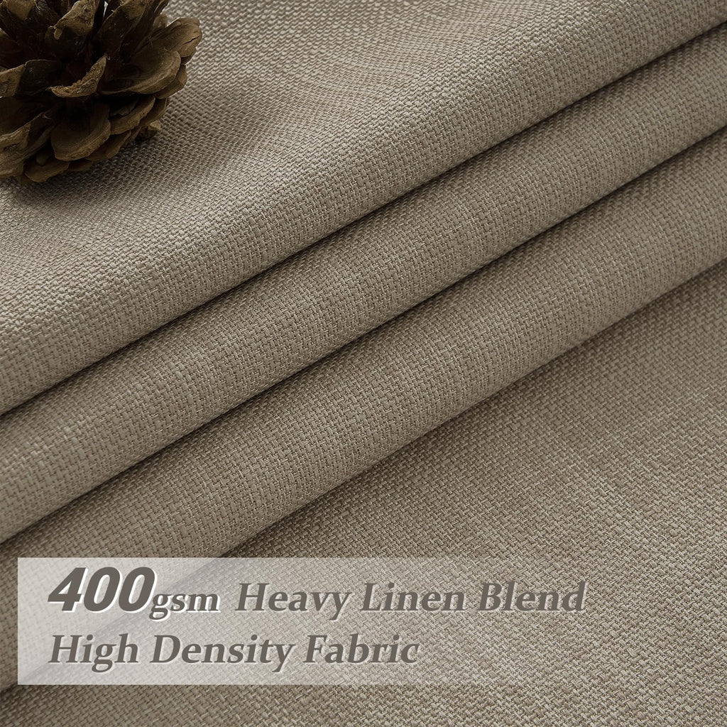 Burlywood Birch Thick Linen Blackout Curtains 98 Inches Long for Sliding Glass Door, Memory Trained Pleated Dual