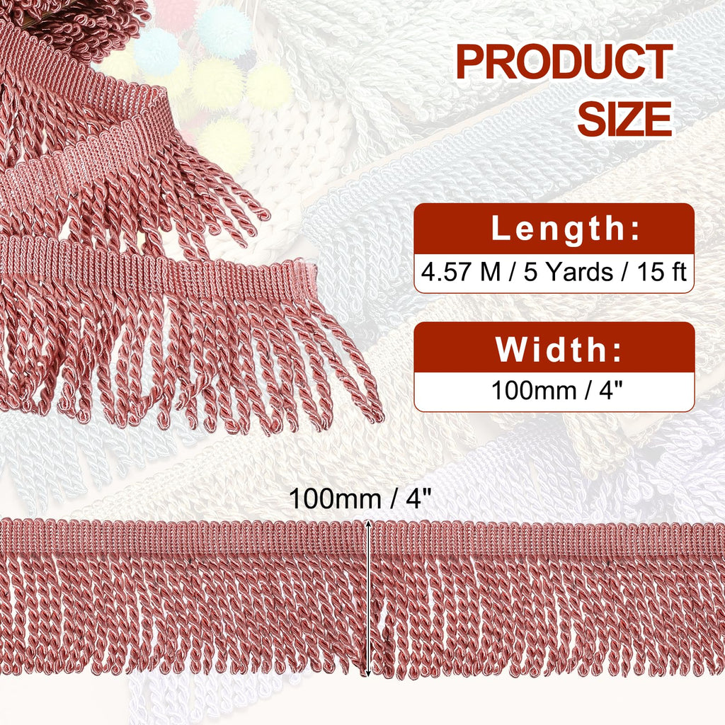 Bronze Fringe Trim, 5 Yards x 4inch Fringe Trim Curtain Tassel Thick Long Fabric Sewing for Curtain Sofa Clothes DIY