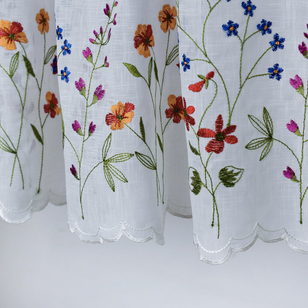 027 Floral Embroidery Pastoral Style Valance, White Sheer Flowers Valances, Window Treatment, W60XL18 inch (Wild