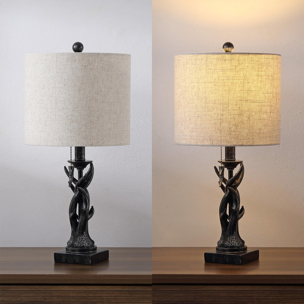 Gaston Rustic Faux Antler Resin Table Lamp 20.5", Antique Black