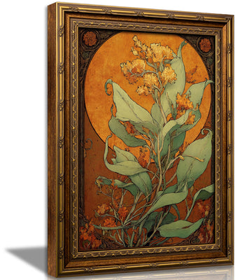 Vintage Gold Framed, Art Nouveau Botanical Floral Canvas Wall Art
