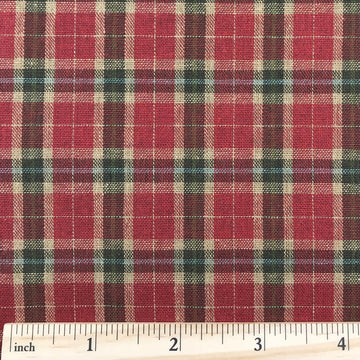 Cranberry Red & Pine Green Plaid Christmas Homespun Fabric 57" W x 1 Yd Cut