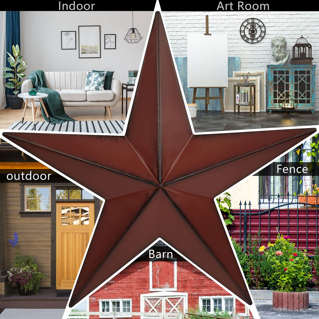 15.5"2pcs Red Barn Star Texas Stars Art, Metal Stars for Outside Rustic Vintage Western Wall Decor Country Home