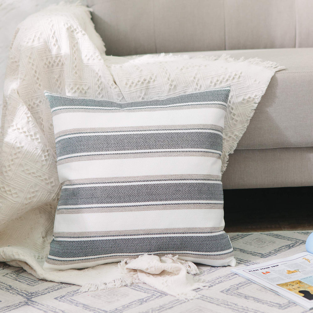 Multi Color Stripe Pillow Case Soft Linen Square Decorative Throw Cushion Cover Pillowcase with Invisible Zipper for