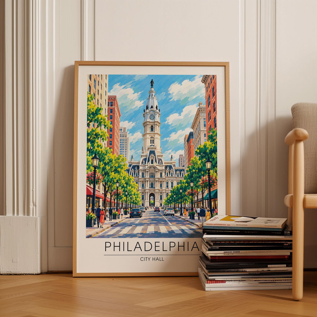 Philadelphia City Hall Travel Poster - Modern Watercolor Aesthetic Wall Decoration, Eclectic Trendy Boho Poster