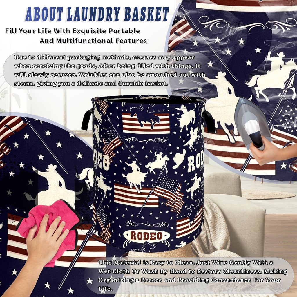 Western Cowboy Laundry Basket Oxford Cloth Foldable Hamper 18.9x16.5 Inch
