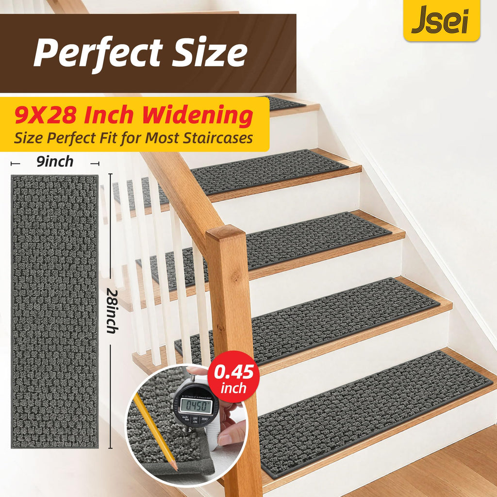 Stair Treads for Wooden Steps Indoor, 14 Pack, 9" x 28", Light Grey