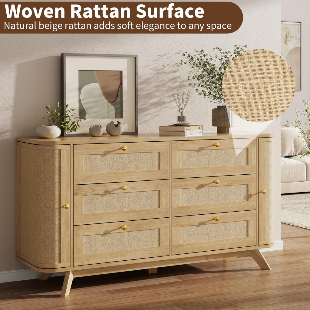 6 Drawer Dresser, 55" Wide Rattan Dressers & Chest of Drawers