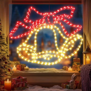 33-Inch Christmas Bell Lights Outdoor With Timer Wall Hanging Decor