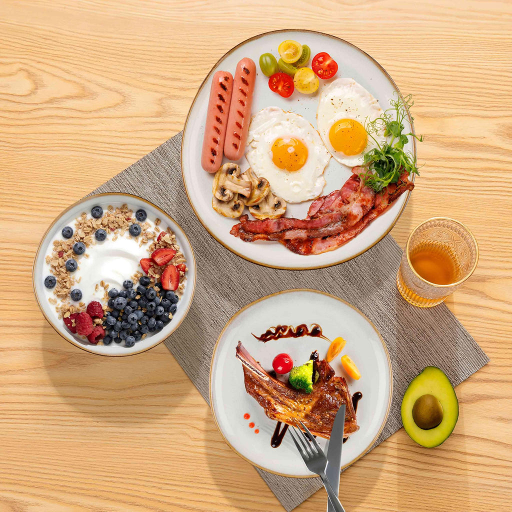 Stoneware Dinnerware Sets, 12 Piece Dinner Dishes Set for 4, Ceramic Plates and Bowls Dishware, Tableware Includes