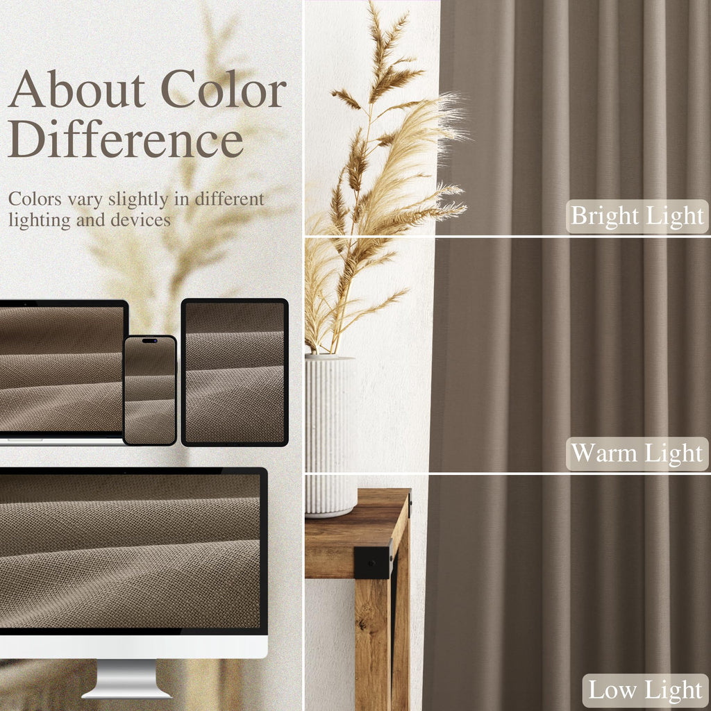 Extra Long Curtains 2 Panels 102 Inches Long Dark Taupe Back Tab Rod Pocket Light Filtering Semi Sheer Drapes Cotton