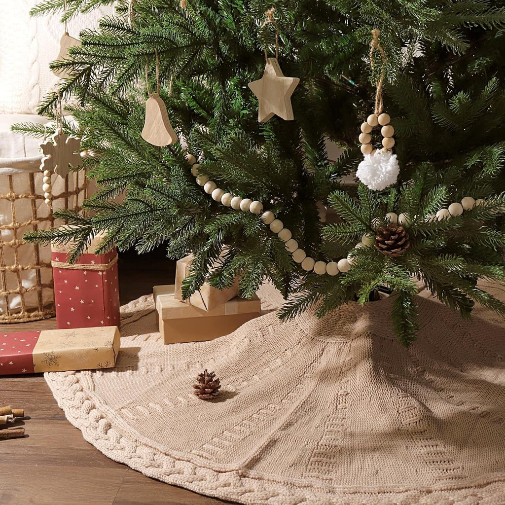 Knit Christmas Tree Skirts, Neutral Tree Skirt, Cozy Christmas Decorations