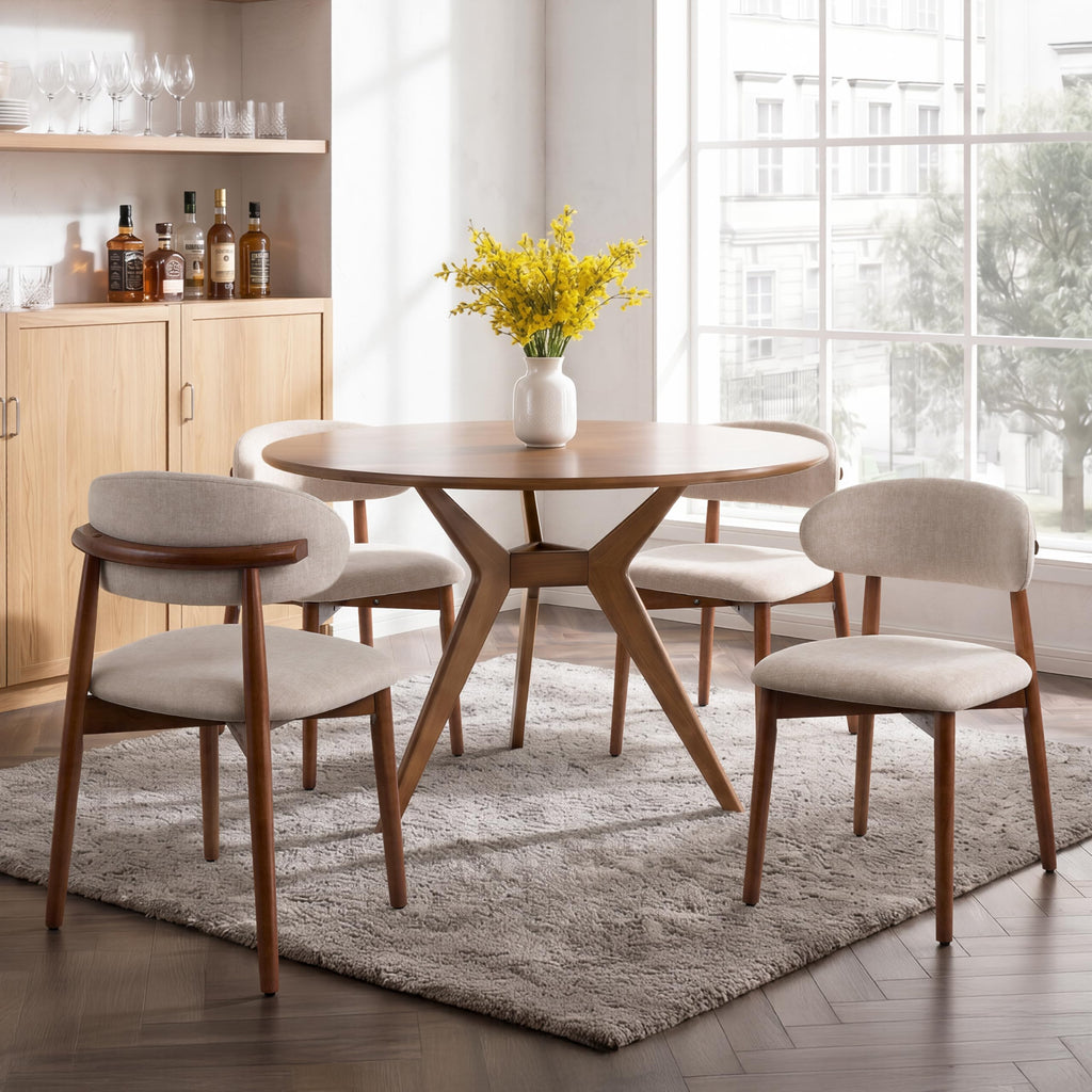 Mid Century Modern Dining Chairs Set of 2, Farmhouse Wooden Velvet Fabric Upholstered Kitchen Chairs with Curve Back