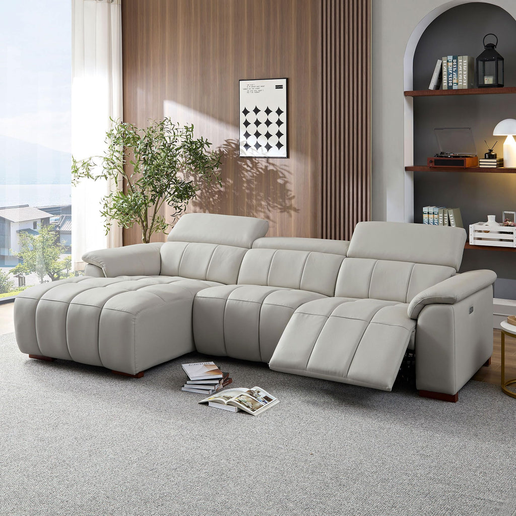113" L-Shaped Genuine Leather Wall-Hugger Reclining Sofa with Left Chaise, Adjustable Backrest & Footrest, Modern