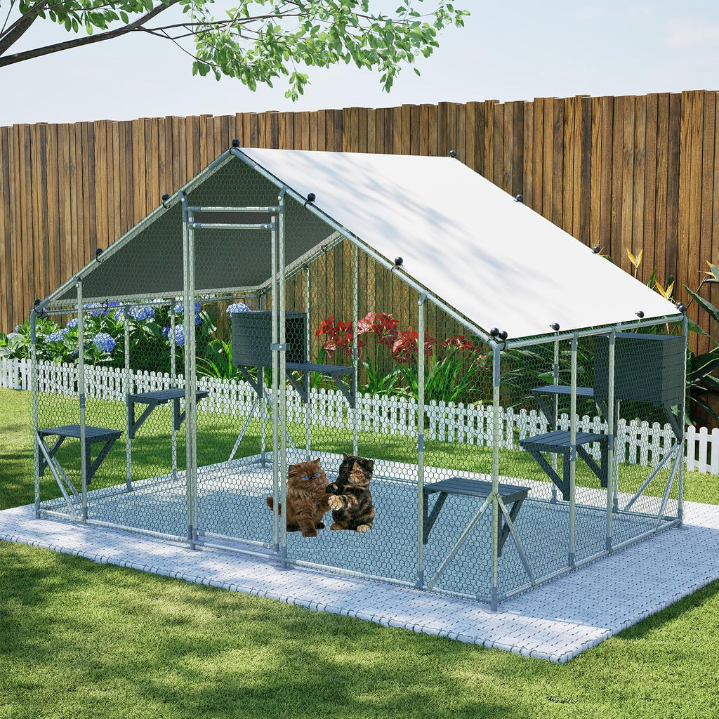 Walk-in Metal Catio 76.8''h Large Outdoor Cat Enclosure Waterproof Roof