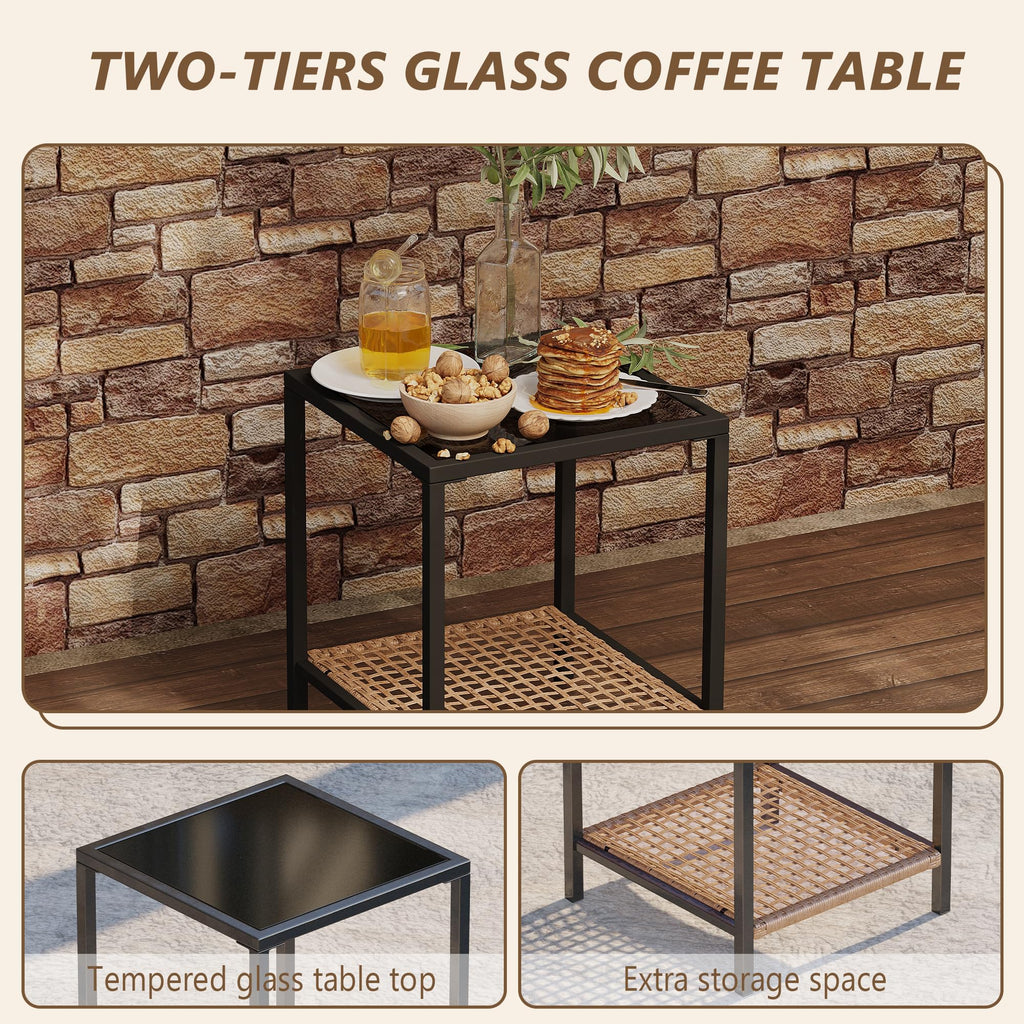 3 Piece Patio Rocking Chairs Set of 2, Outdoor Rocking Chair Bistro Set with Tempered Glass Coffee Table and Thick