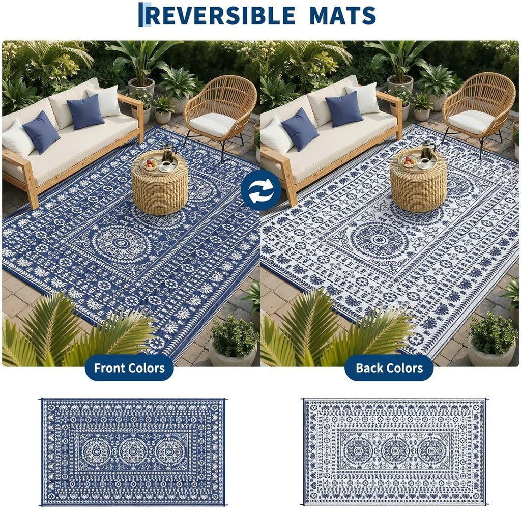 Reversible Outdoor Rug 6x9, Waterproof Outdoor Area Rug, Modern Medallion Indoor Outdoor Rugs, Plastic Straw Rug for