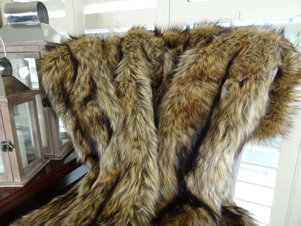 Brown Fur Throw Blanket and Bedspread - Brown Wolf Faux Fur - Light & Dark Brown Faux Fur - Luxury Throw Blanket &