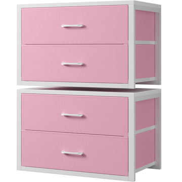 Stackable Closet Drawers for Clothes Organizers and Storage Fabric Pink 2 Drawer Dresser 2 Packs Modern Large