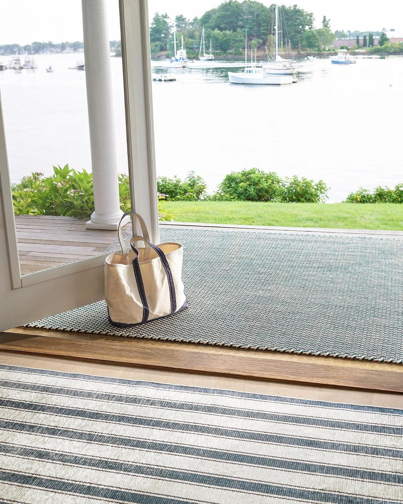 Blue Awning Blue Striped Washable Rug