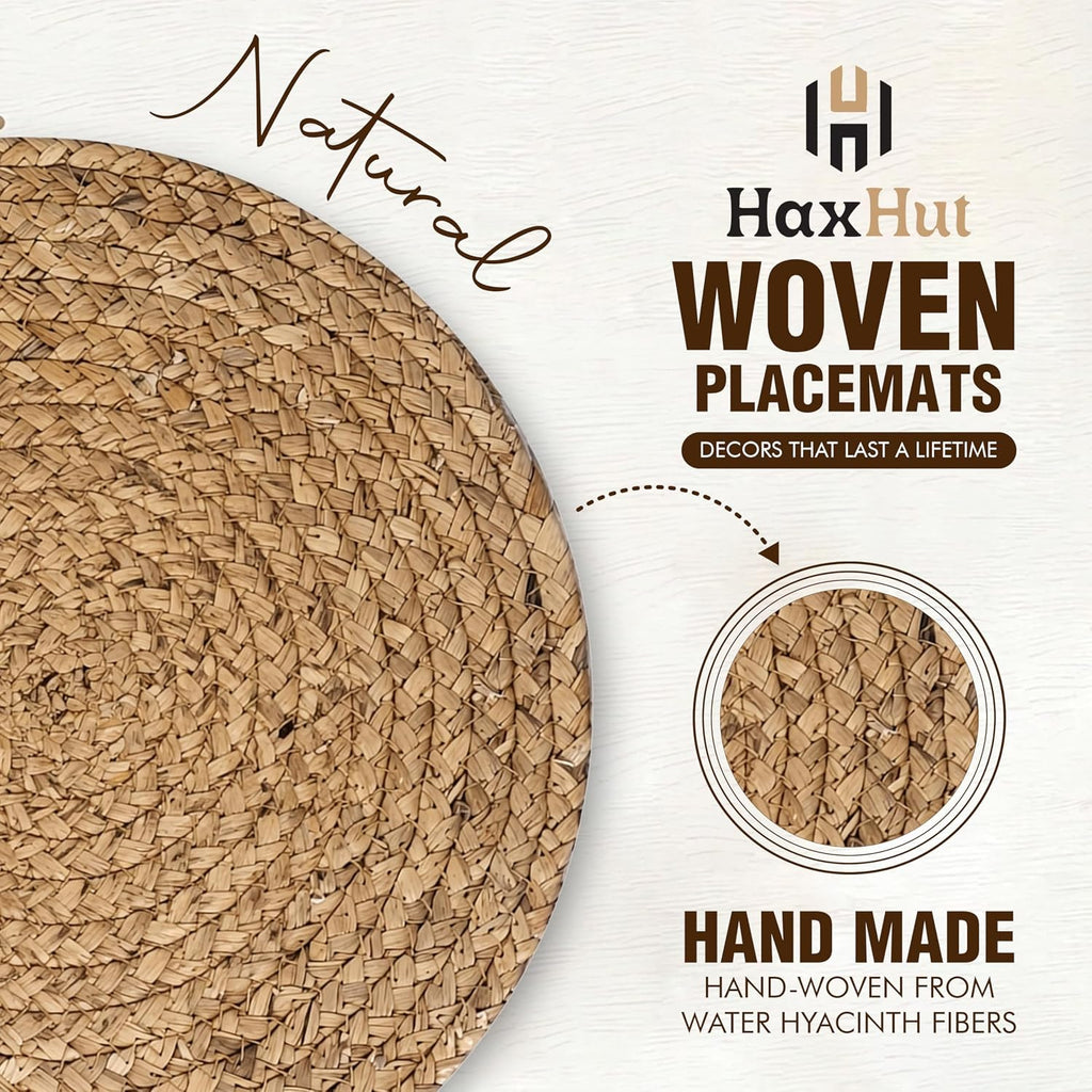 13.5" Woven Placemats, Round Rattan Placemats, Natural Wicker Chargers for Dinner Plates, Heat Resistant - Set of 6