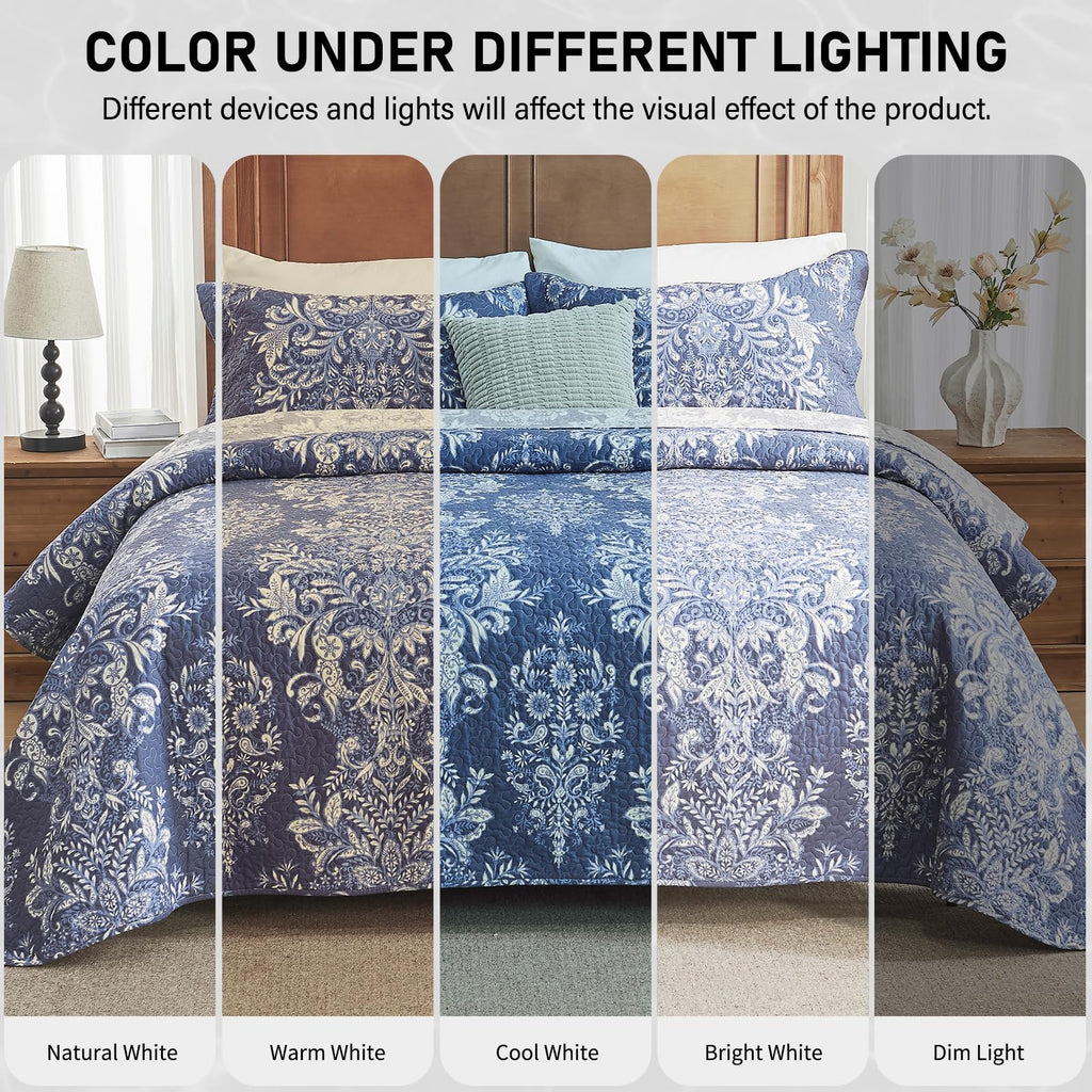 100% Cotton Quilt Set, Vintage Damask Floral, Insignia Blue