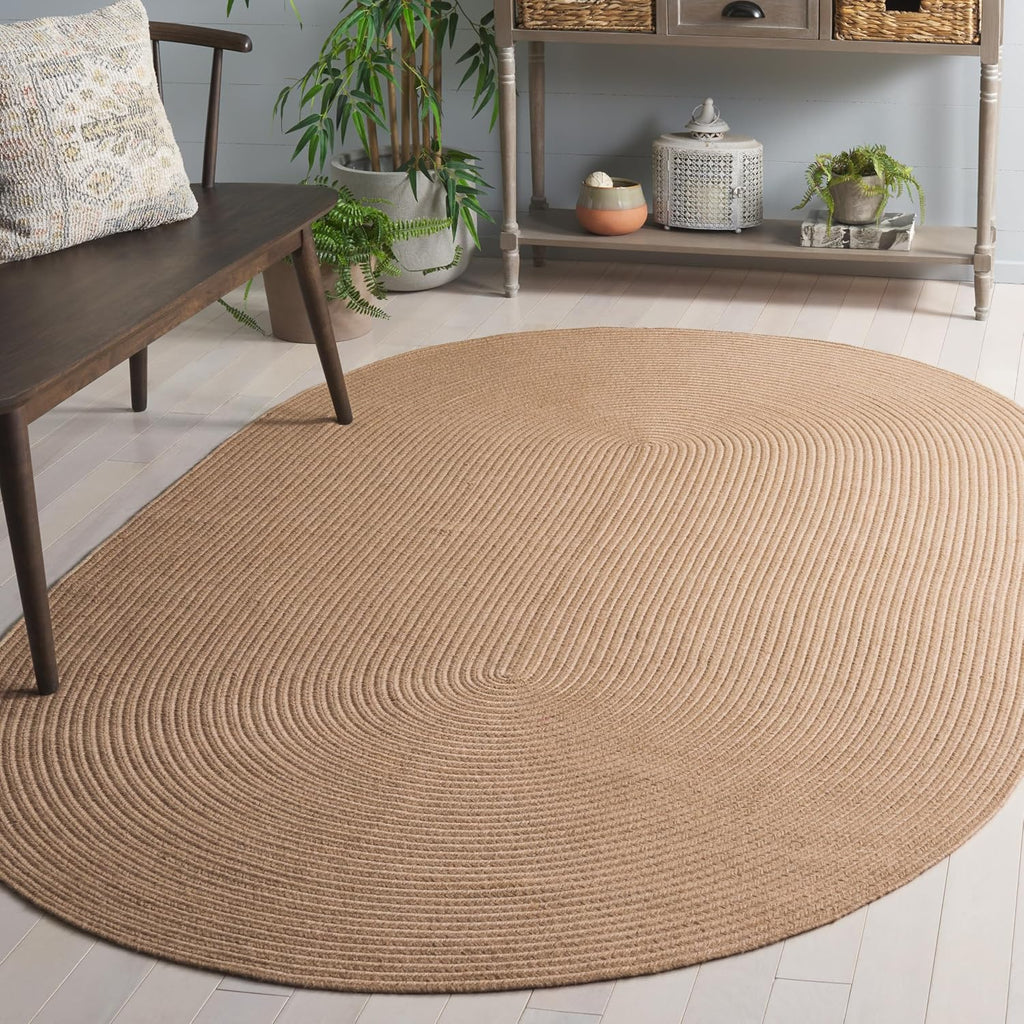 Braided Oval Rug, Jute Textured Brown BRA802A