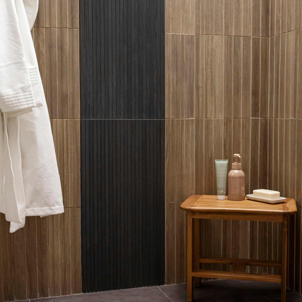 Porcelain Slat Fluted Wood Wall Tile | Serata Vibra Savanna | 6" x 16"