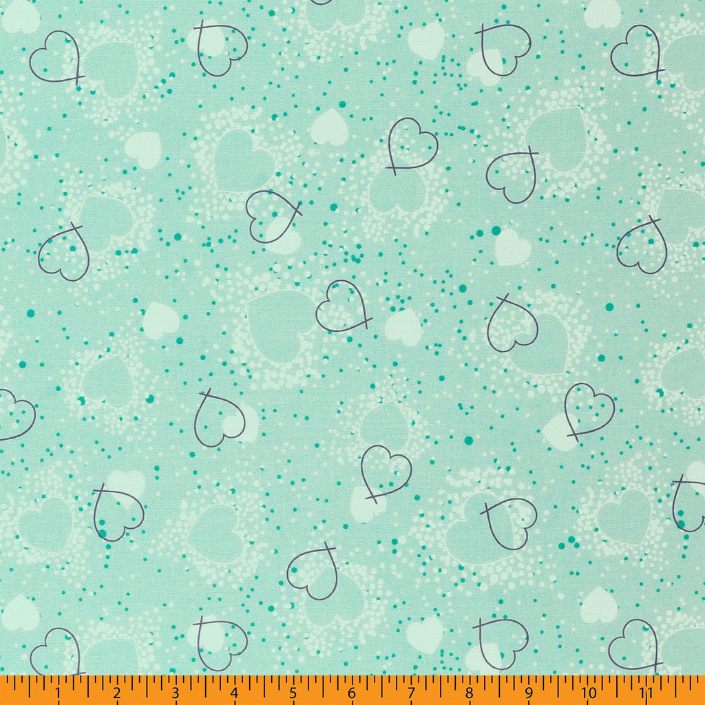 Hearts Adored Cotton Fabric, Green Cut by The Yard