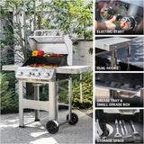 4-Burner Propane Gas Grill, Stainless Steel Outdoor BBQ Grill with Clearview Lid and Foldable Side Shelf for Patio and Garden