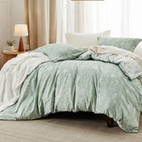 Queen Comforter Set - Sage Green Bed Set, 3 Pieces Cute Floral Bedding