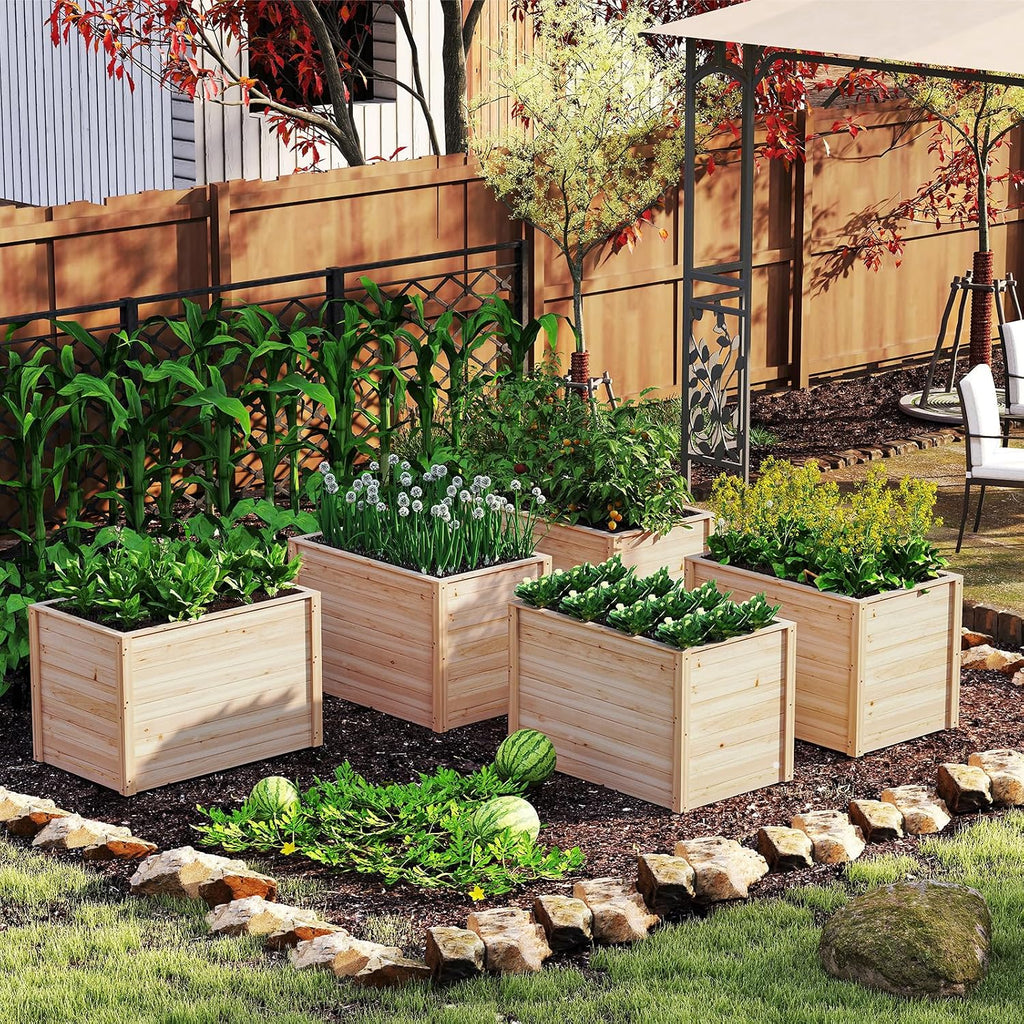 Wood Raised Garden Bed, 40"x25"x26" Elevated Planter Box w/Open-Ended Base for Deep-Rooted Plant Vegetable Fruit