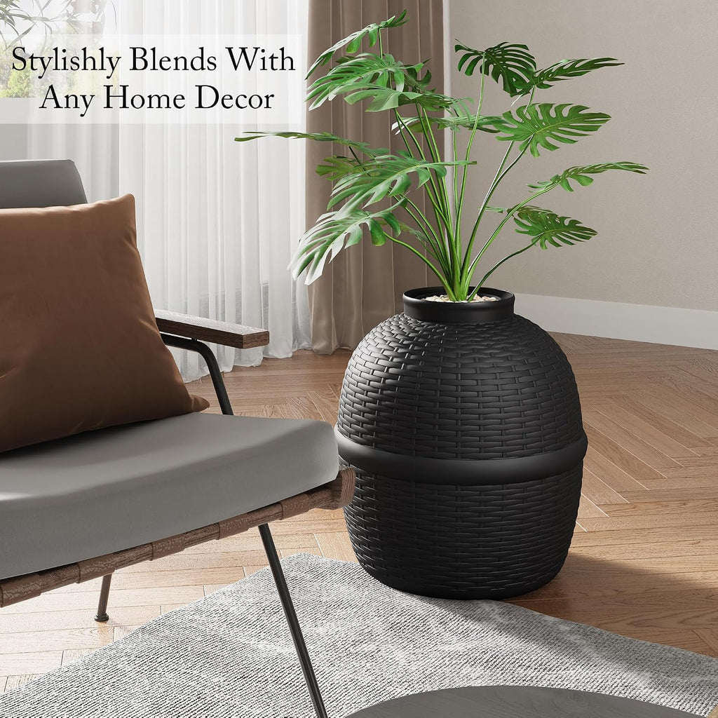 Hidden Litter Box with Faux Plant, Large Cat Litter Box with Rattan Pattern, Heavy Duty PP Material Litter Box