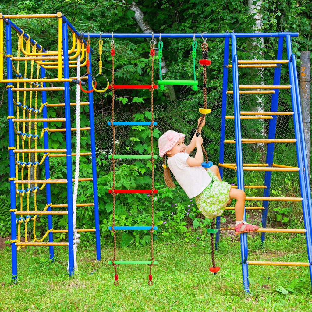 Ninja Warrior Obstacle Course Kit for Kids Ninja Slackline with 10 Accessories Monkey Bars, Ladder, Climbing Rope