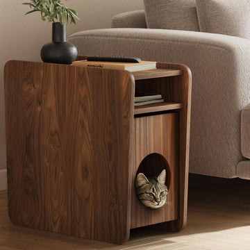 12'' Cat Hideaway Side Table - Cat House for Indoor Cats and Enclosed Bed Cave and Hideout for Small Pets