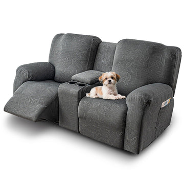 Loveseat Recliner Cover with Console, Stretch Reclining Cover, Dark Grey