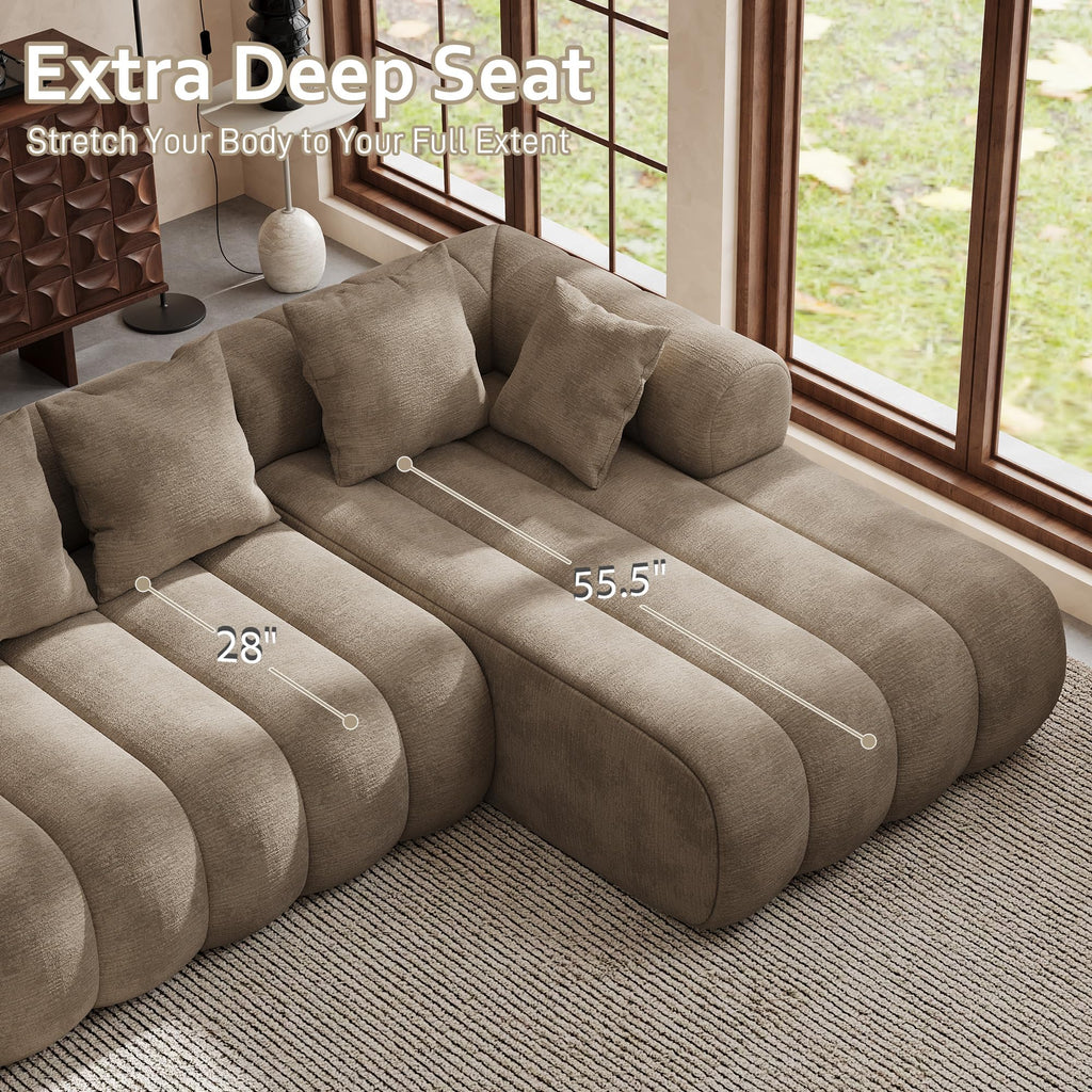 111" Luxury Modern Tight Curved Back, Minimalist Style Comfy Couch Apartment, 4 Seater Modular Sectional with Right