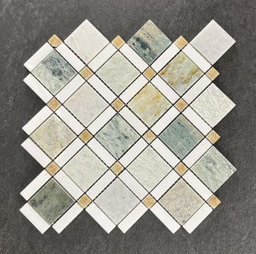 Ming Green, Thassos White, Honey Onyx Marble Mosaic Floor and Wall Tile Bathroom Kitchen Backsplash Tiles (10 Sheets)